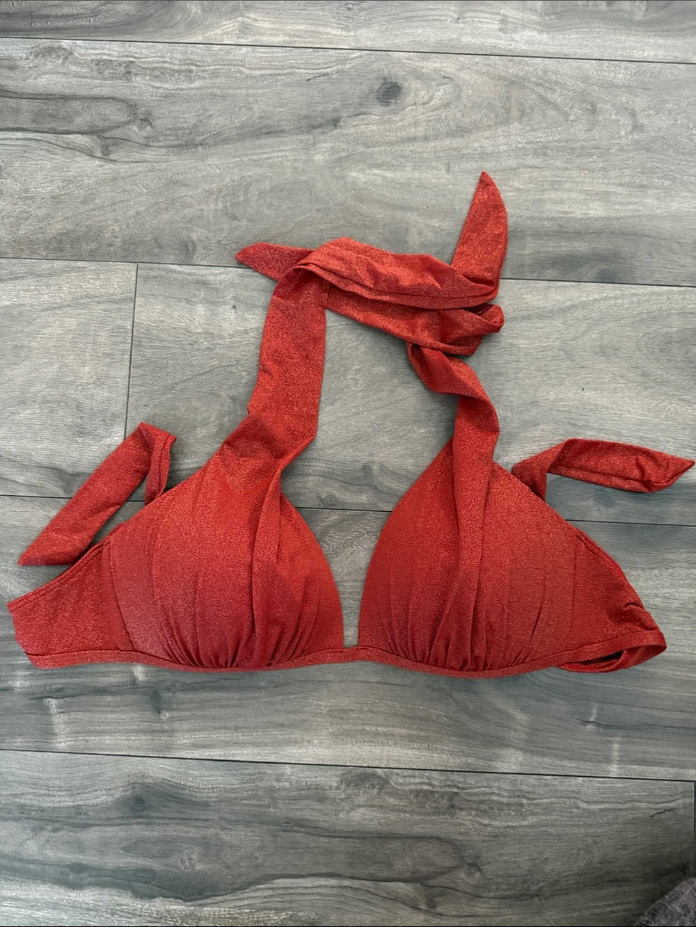 Kenneth Cole Shimmery Red Halter Bikini Top